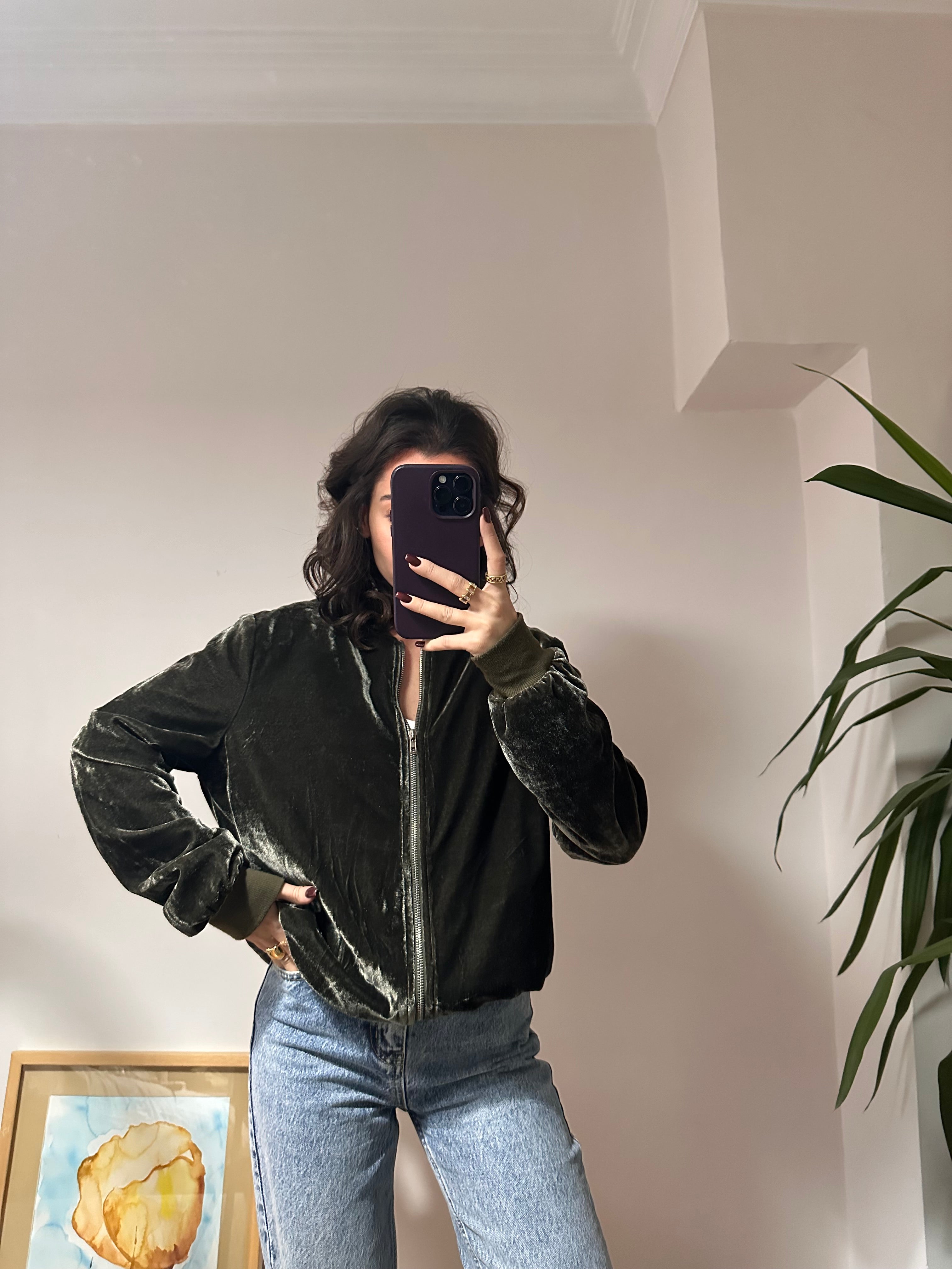 Fermuarlı Kadife Bomber Ceket