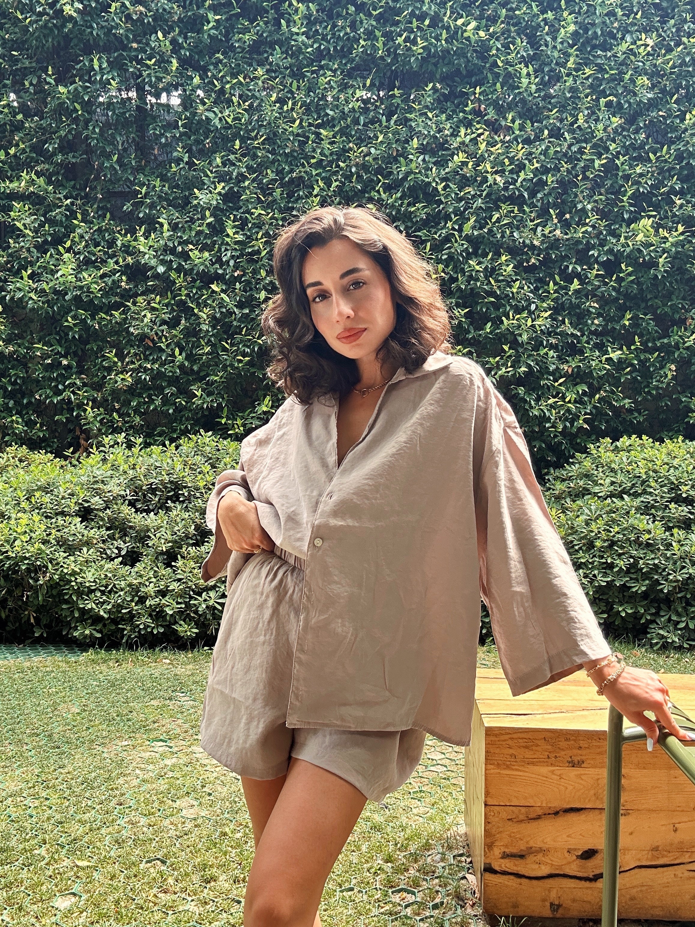 Taupe Oversize Şort Takım