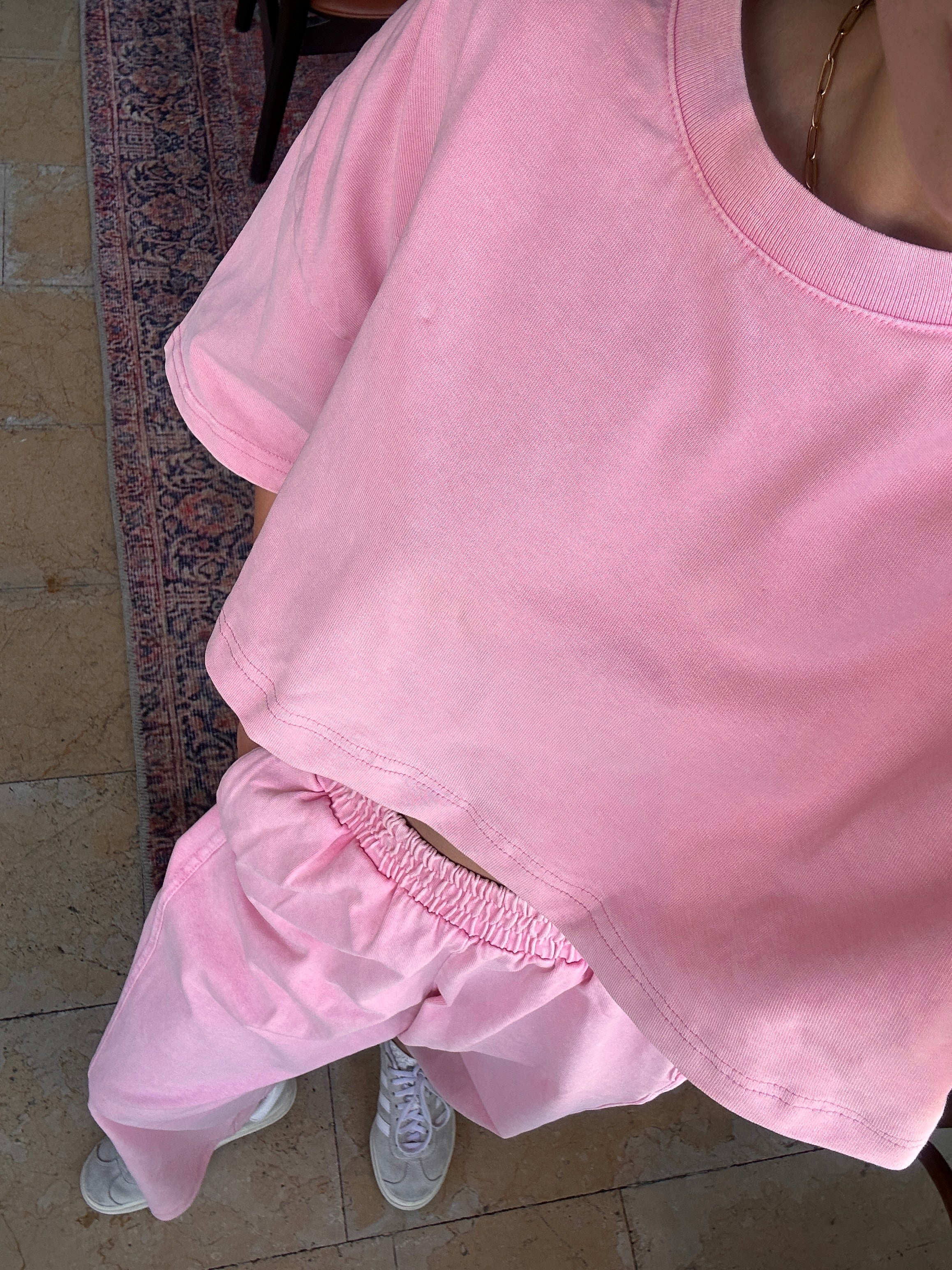 Yıkamalı Pembe T-Shirt Pantolon Takım