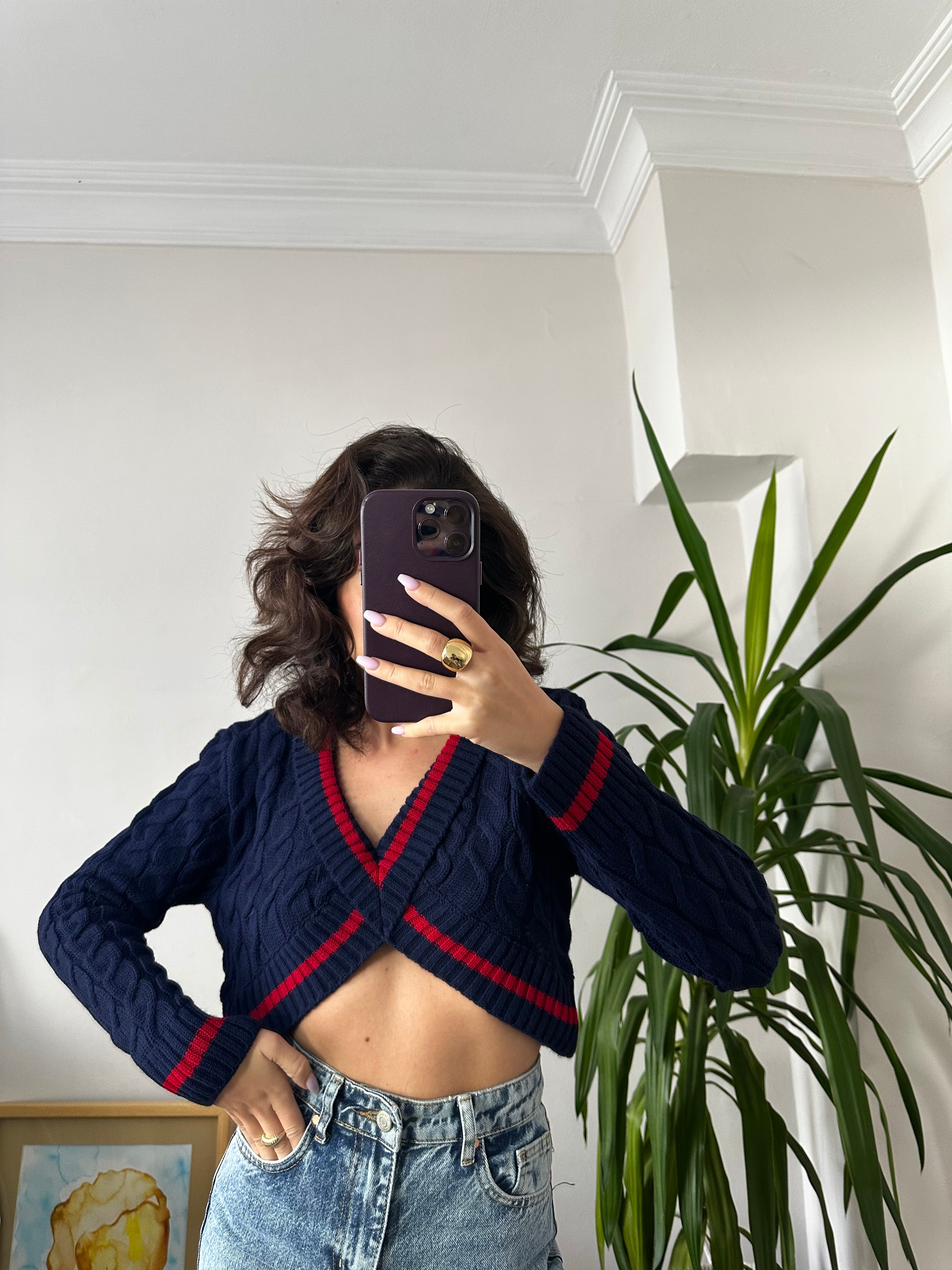 Saç Örgü Crop Triko Kazak