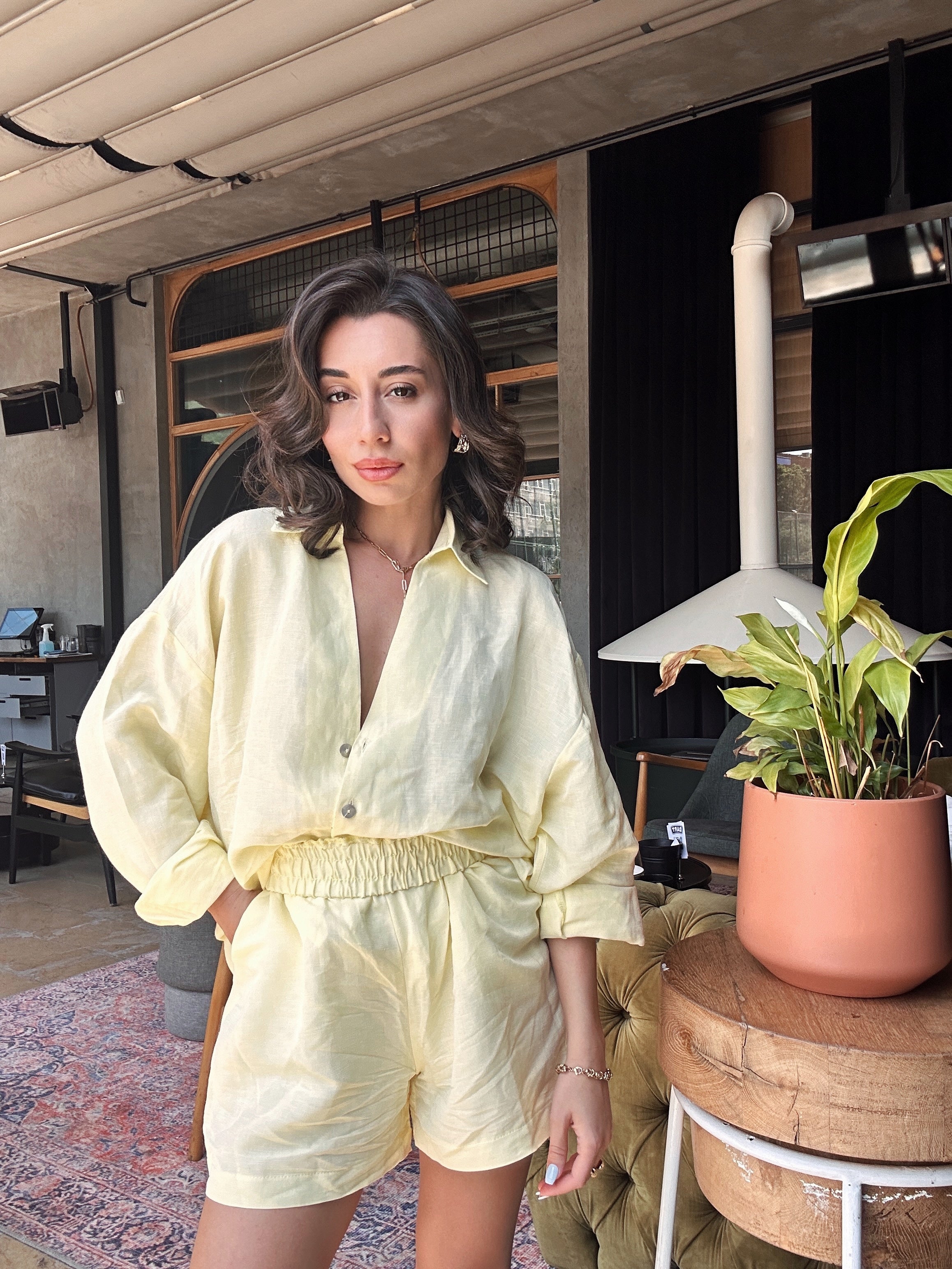 Keten Şort Gömlek Takım