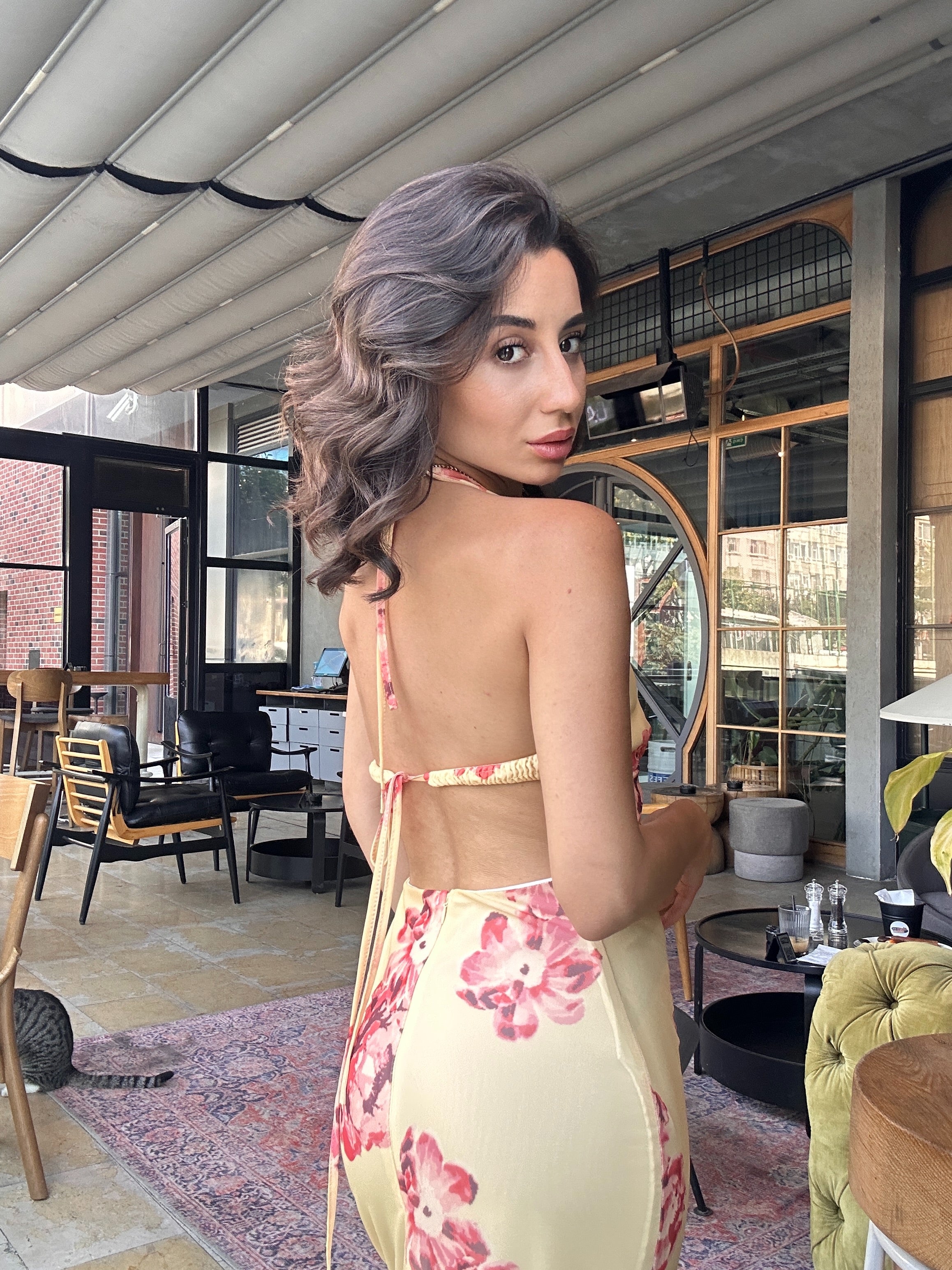 Çiçek Desenli Tül Elbise