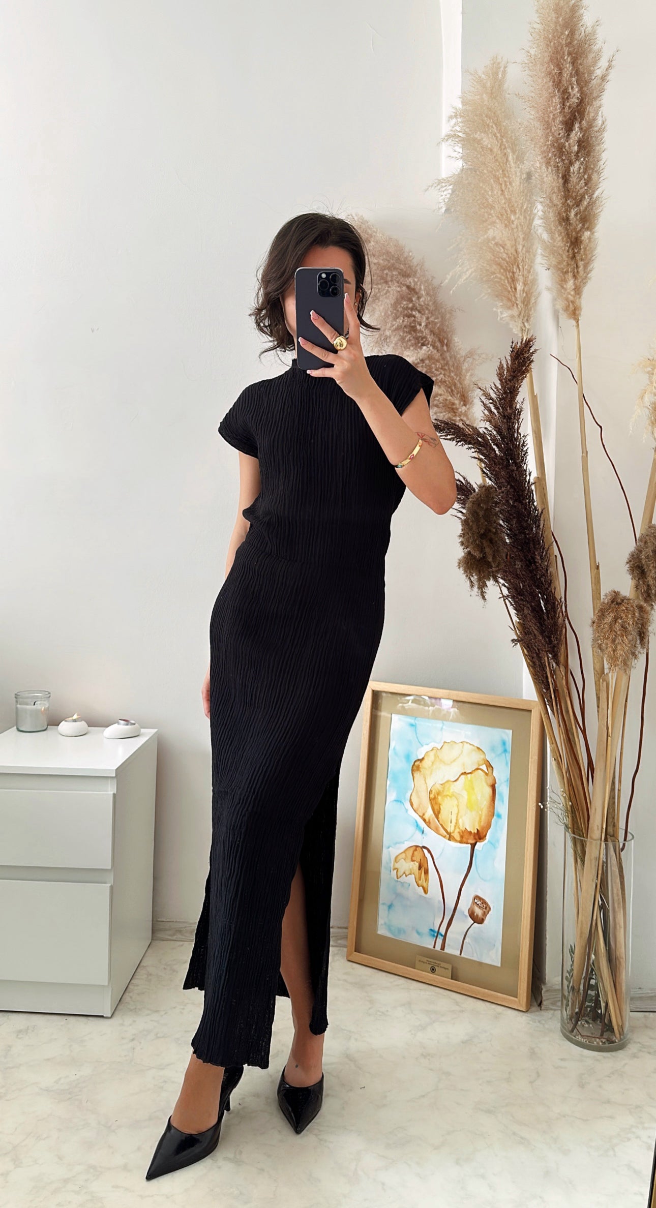 Yırtmaç Detaylı  Müslin Elbise