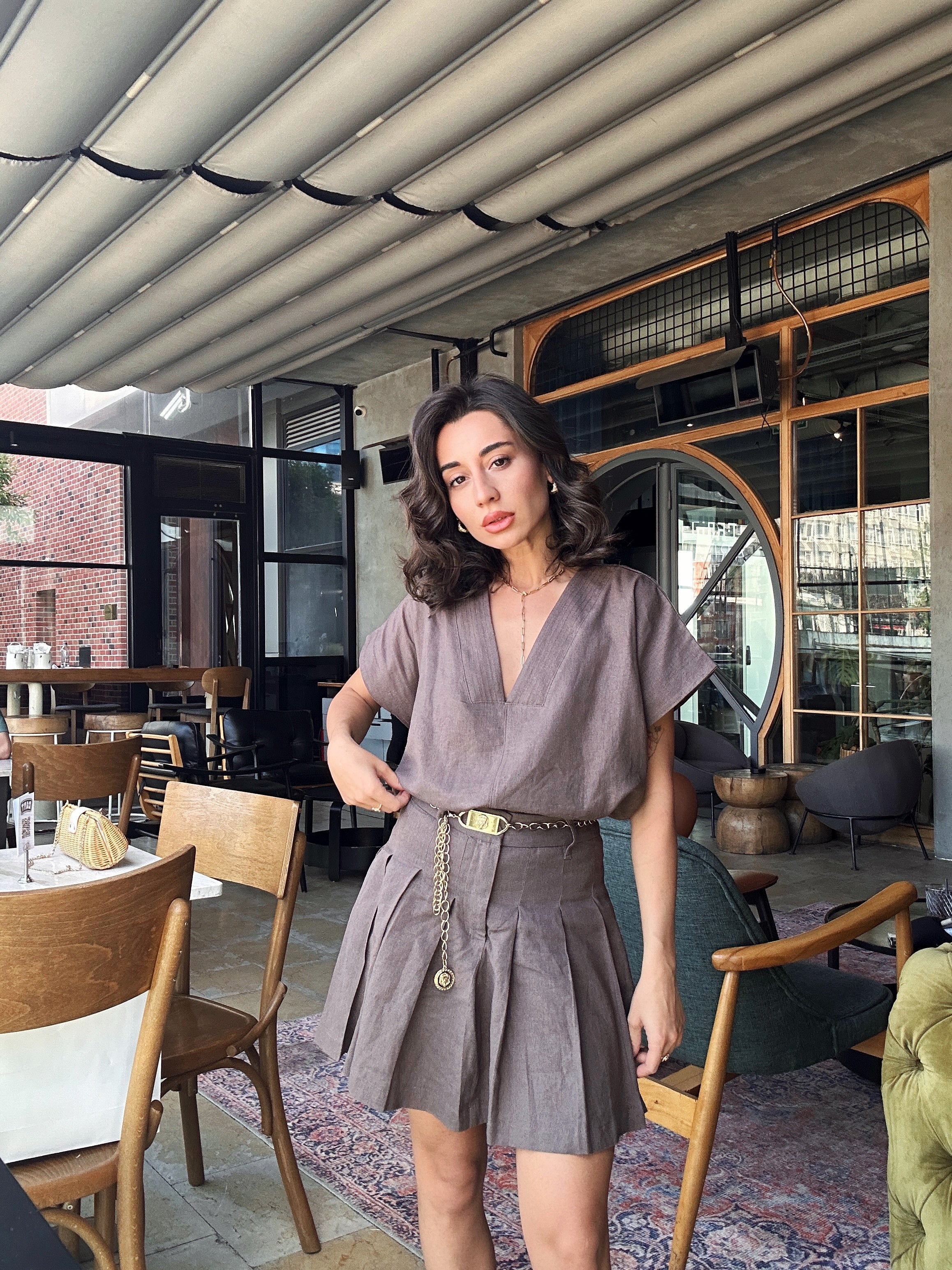 Keten Bluz Etek Takım