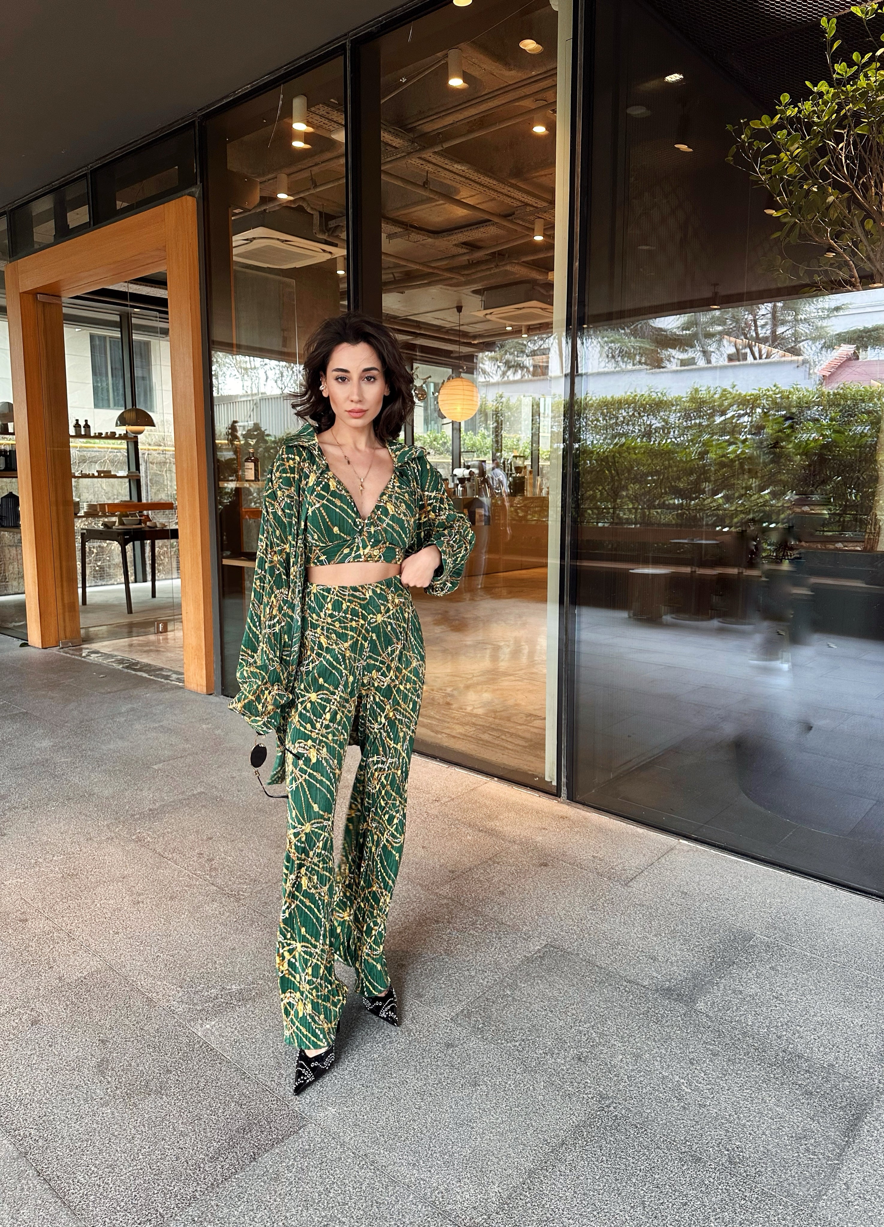 Büstiyer Gömlek Desenli Takım