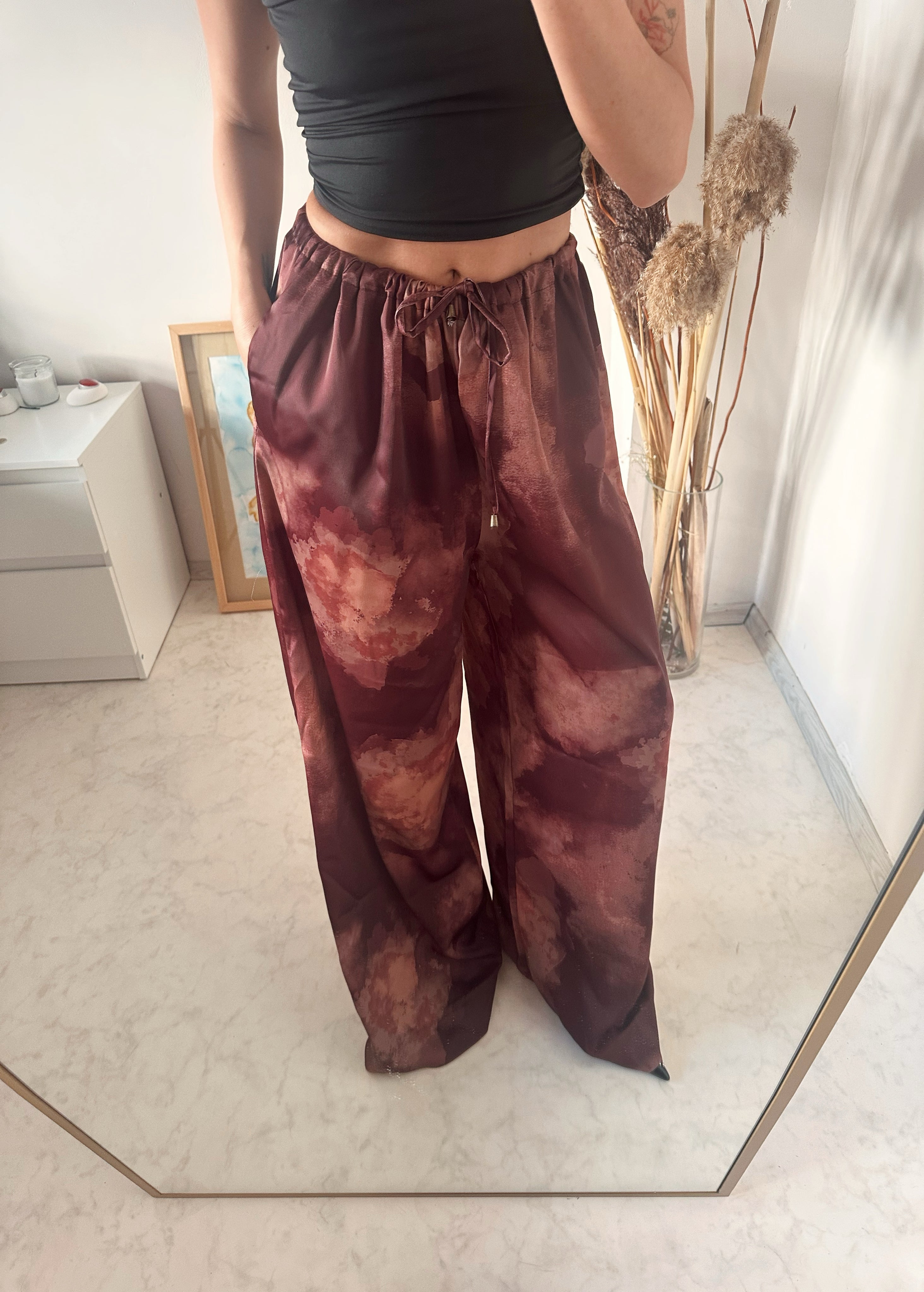 Desenli Saten Pantolon