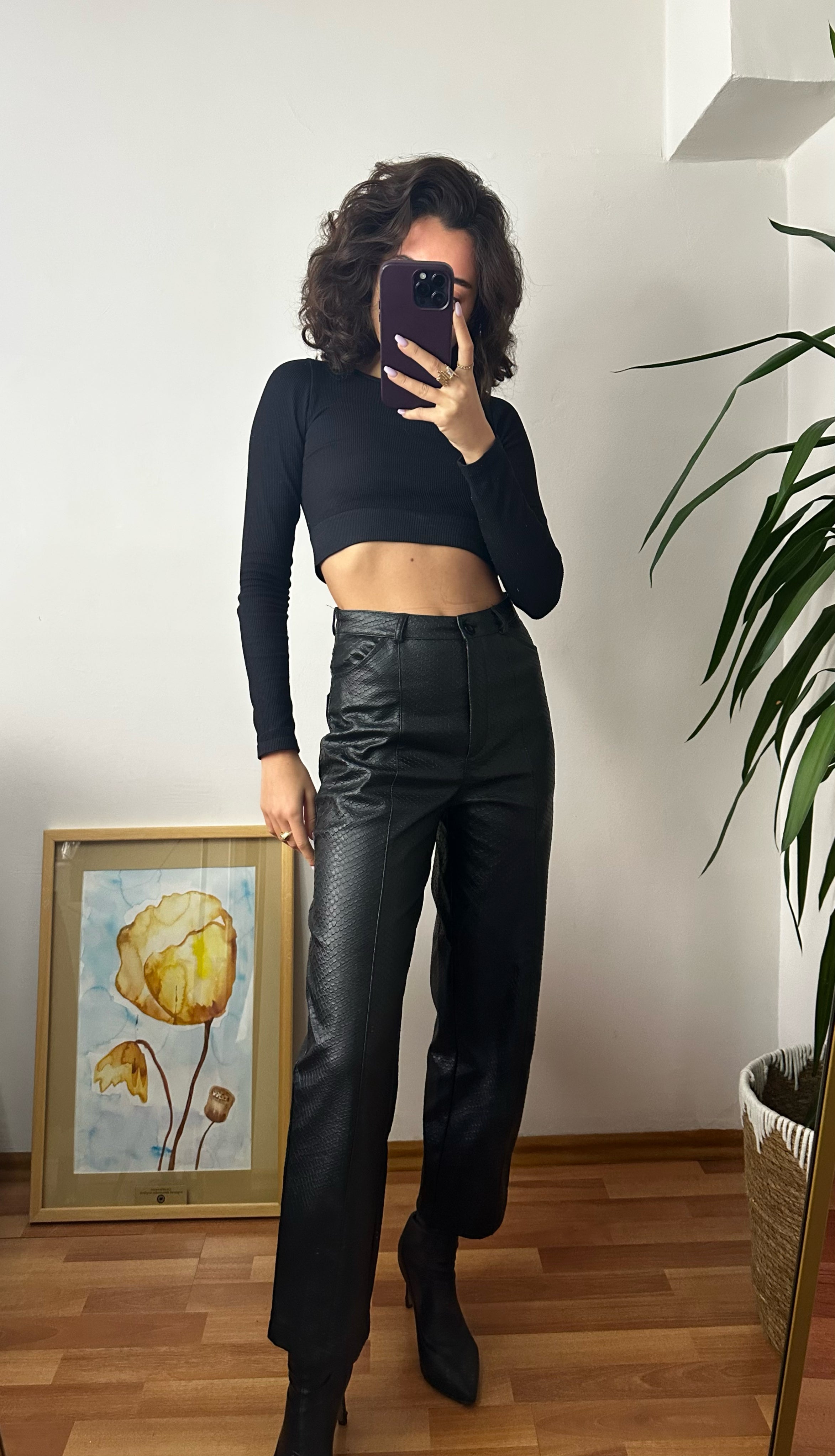 Dokulu Deri Pantolon