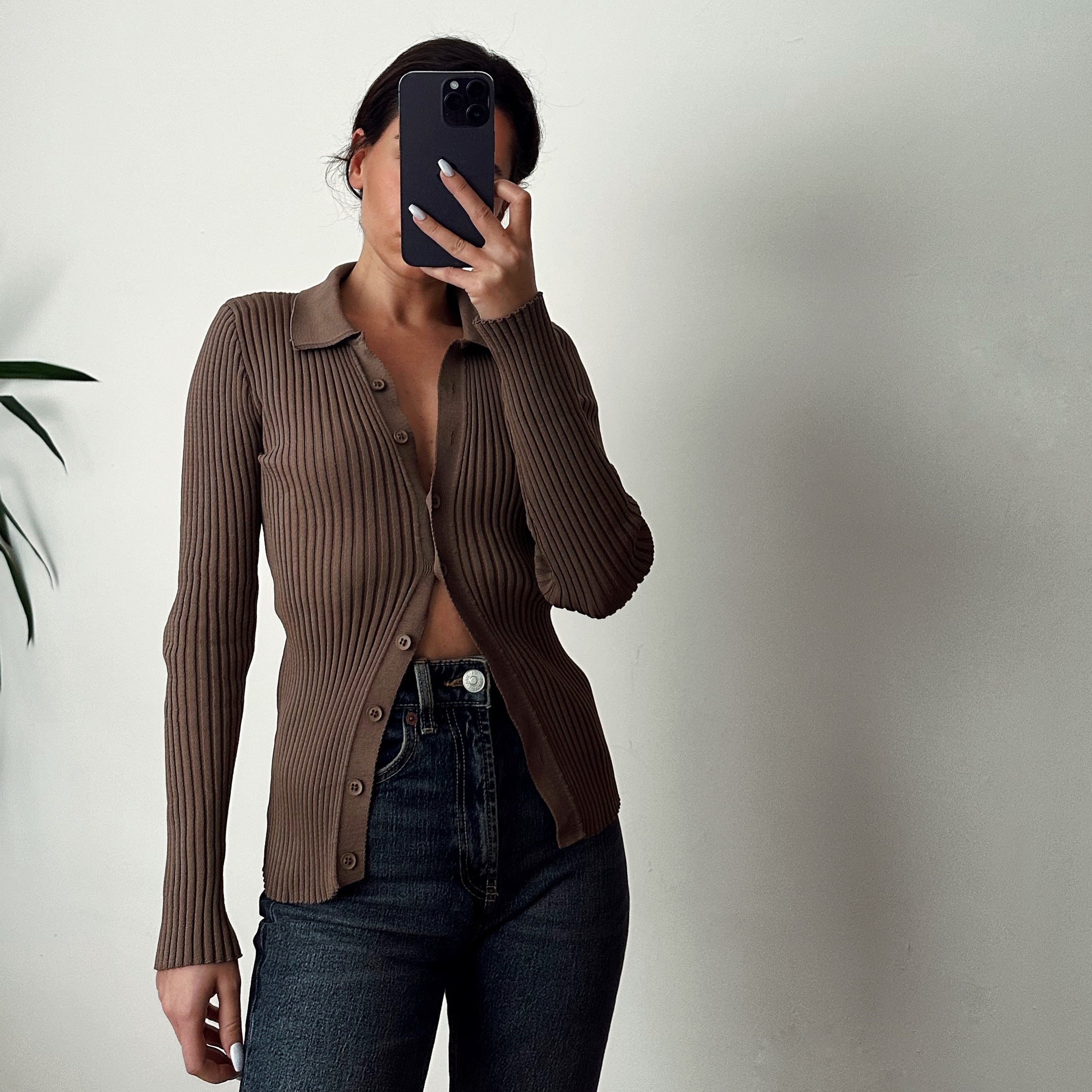 Düğmeli Camel Hırka