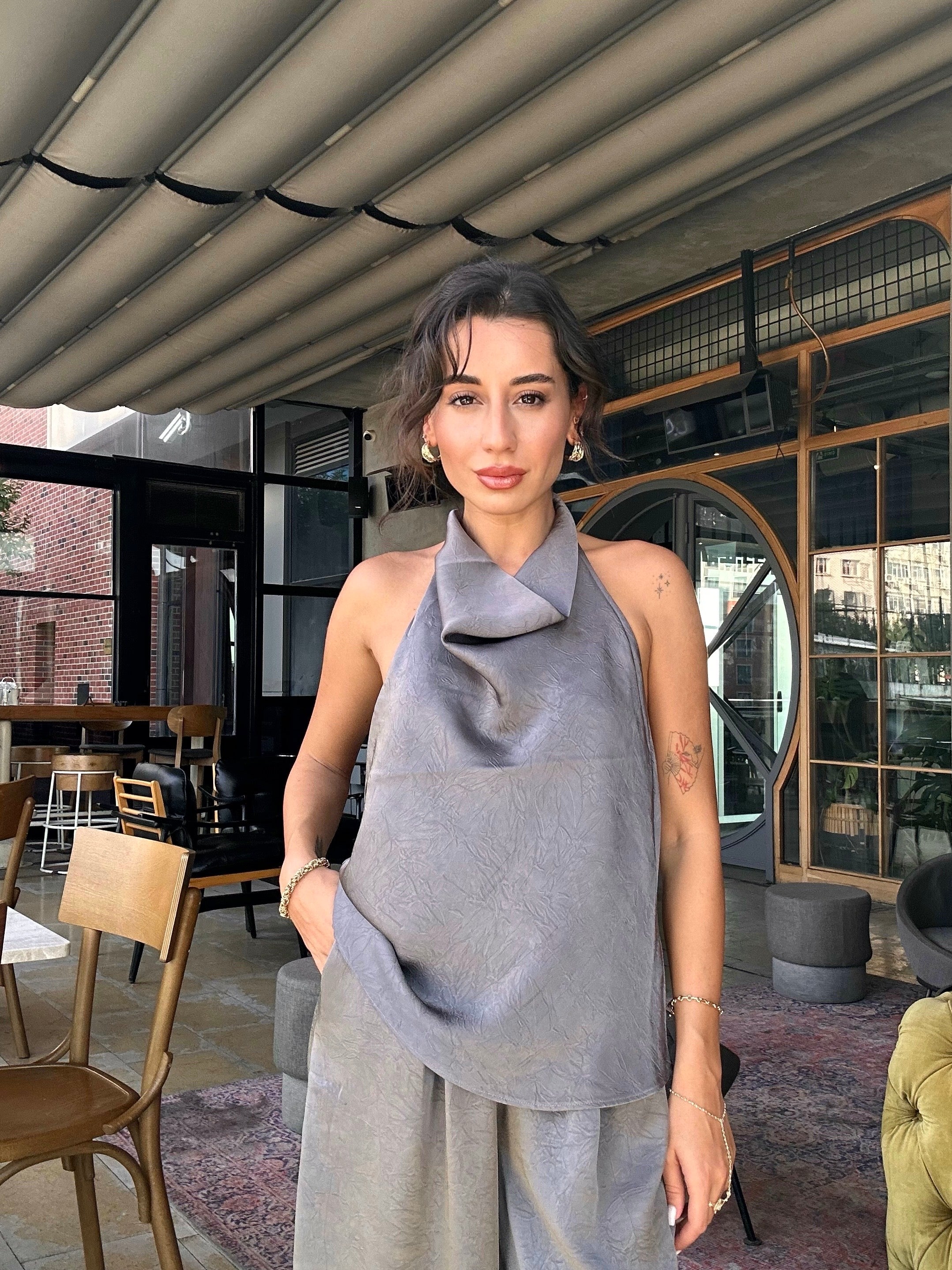 Saten Bluz Pantolon Takım