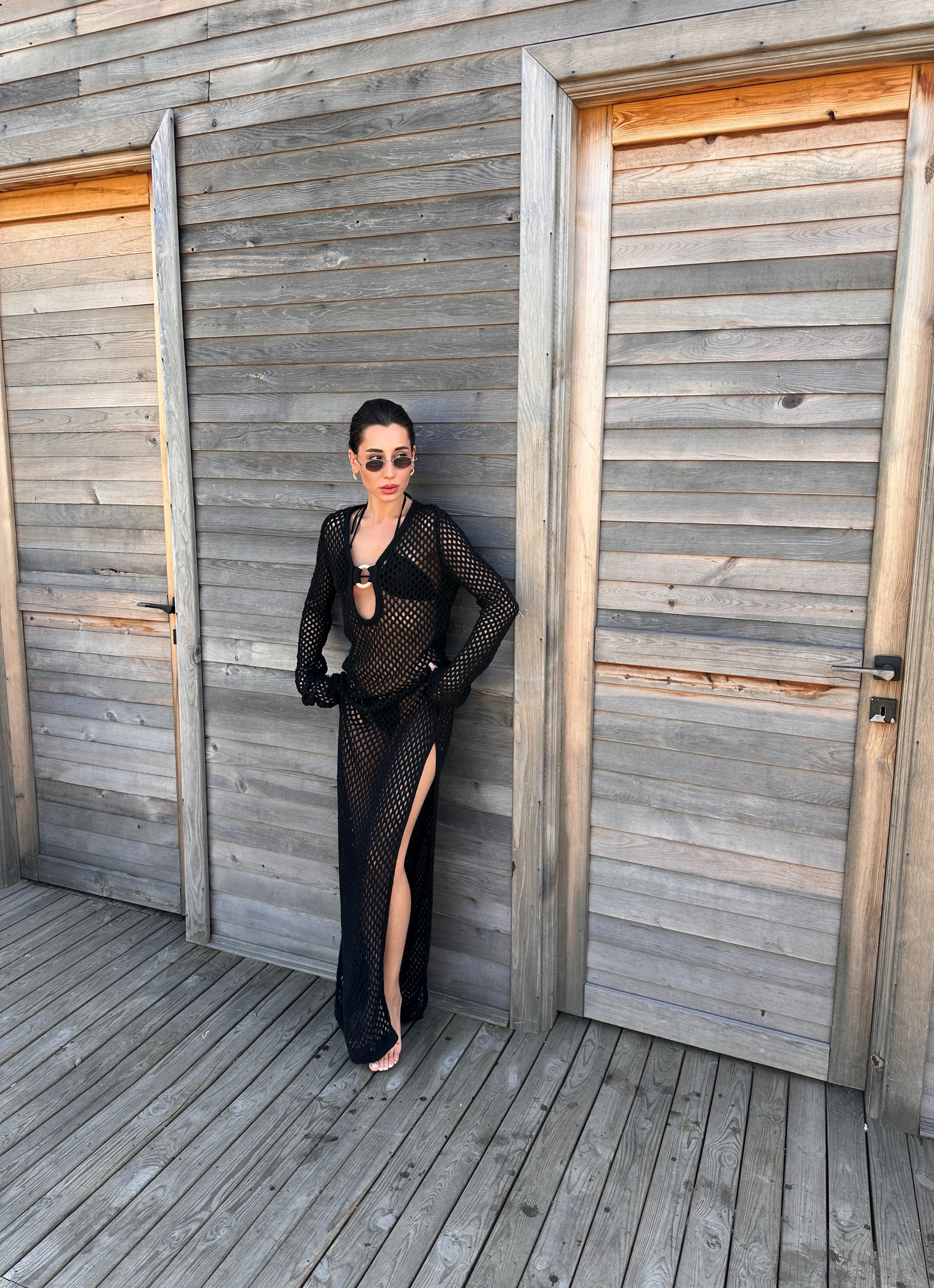 Ahşap Halka Detay Triko Elbise