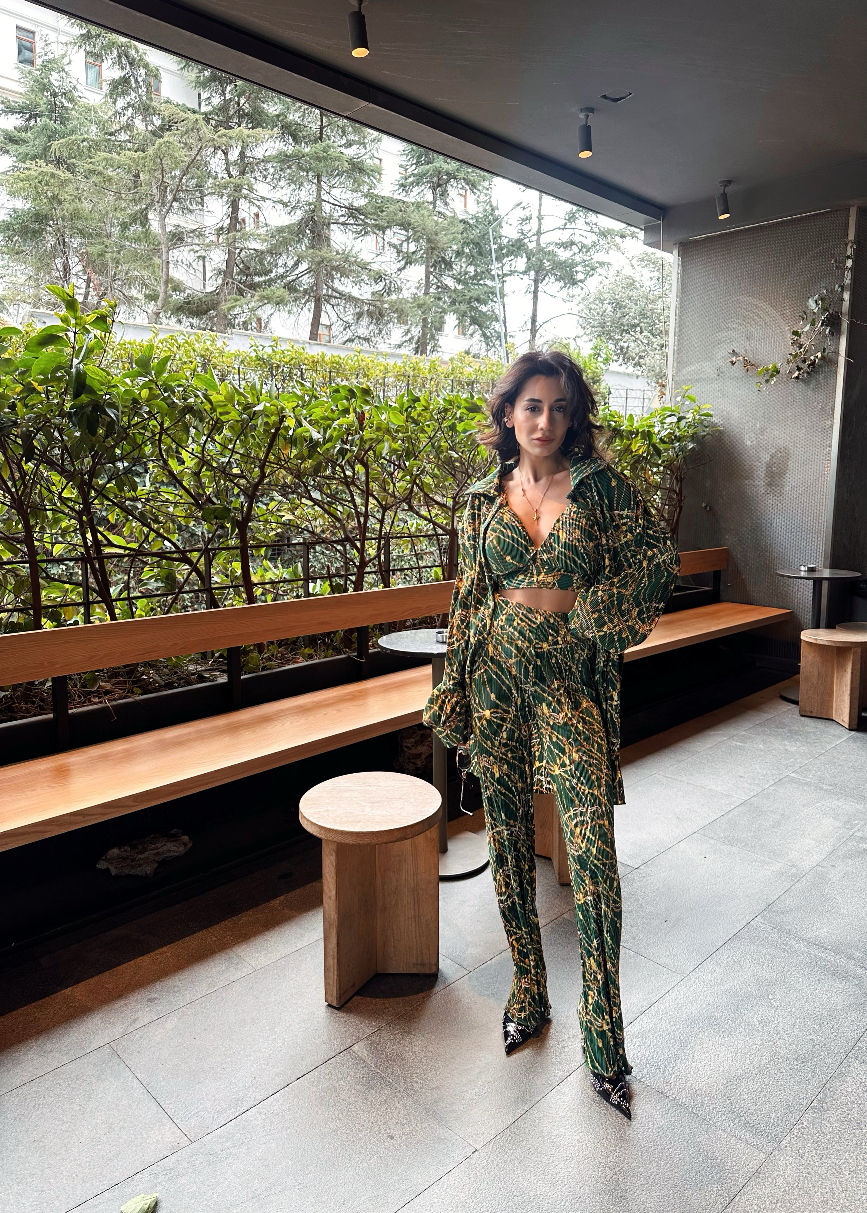 Büstiyer Gömlek Desenli Takım