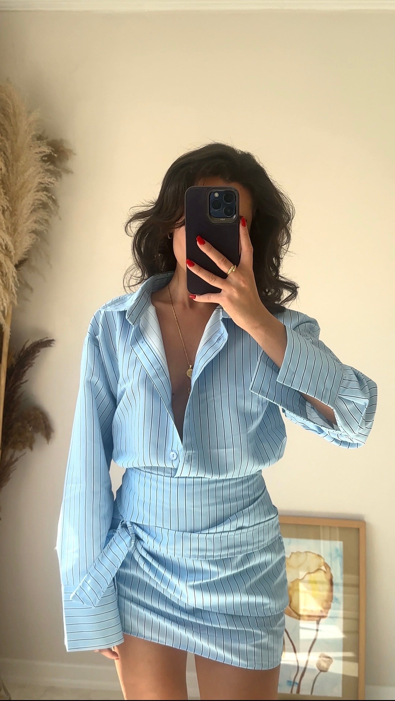 Baby Blue Çizgili Etek Takım