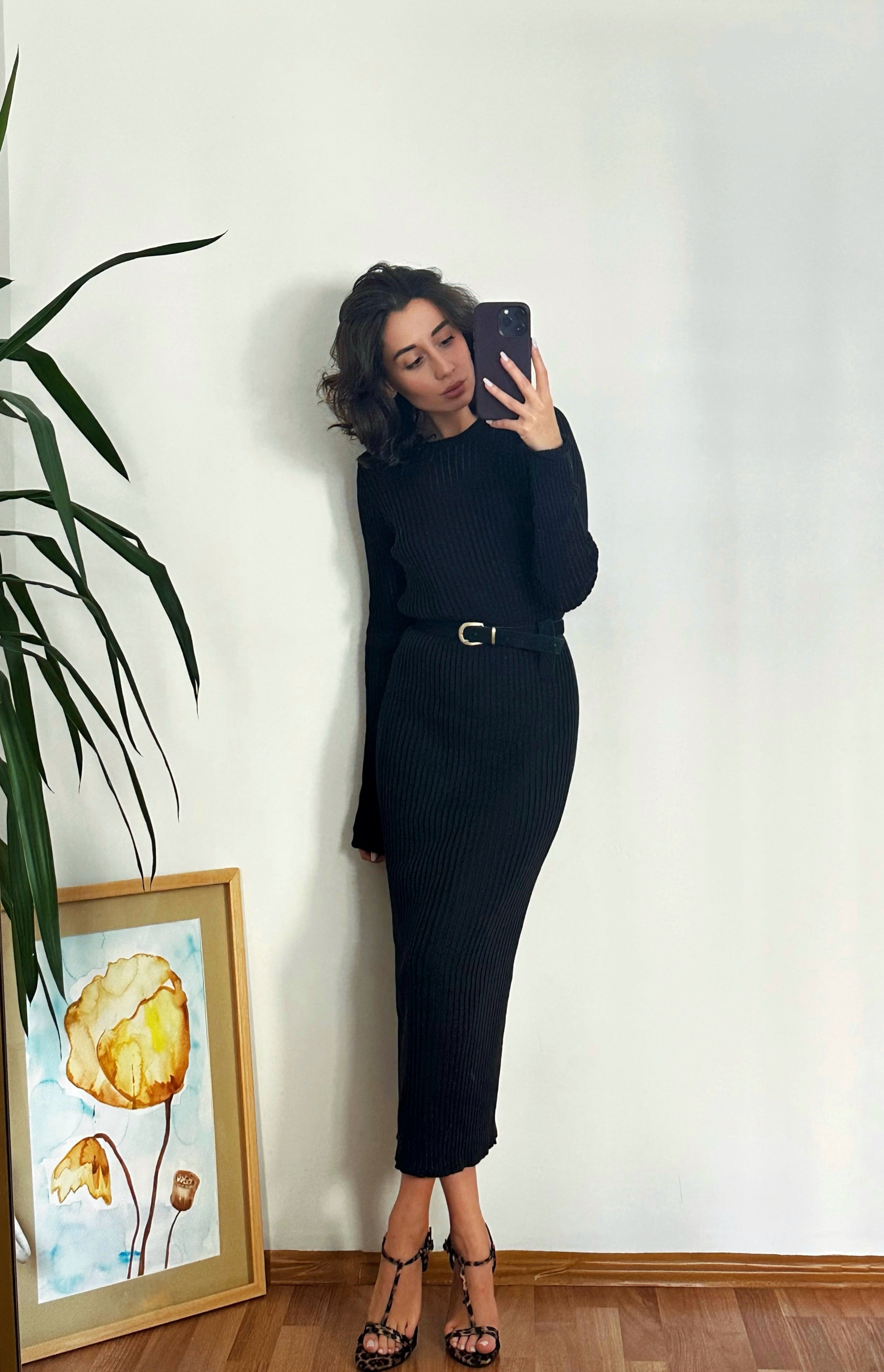 File Detaylı Triko Elbise