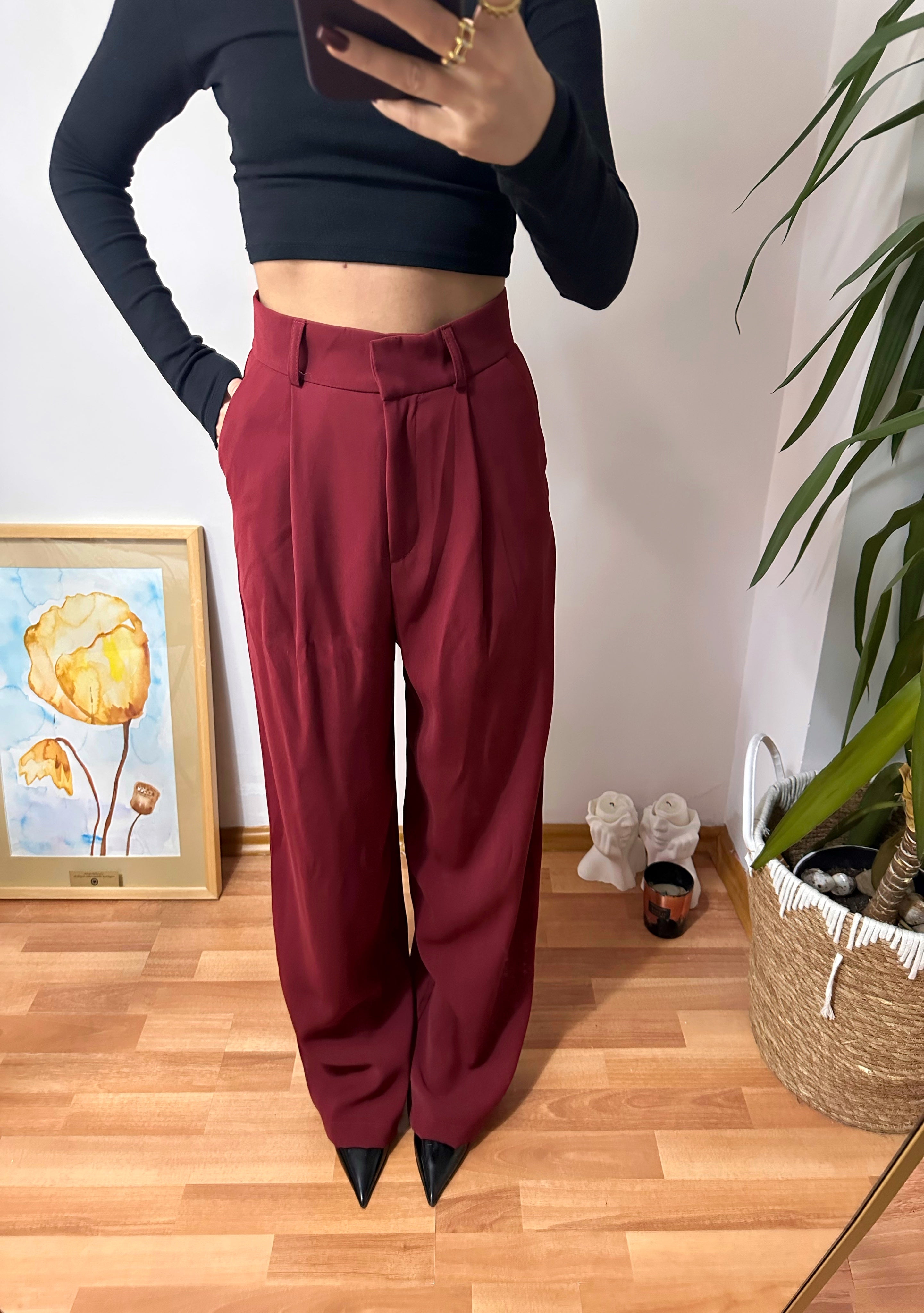 Premıum Bordo Palazzo Pantolon