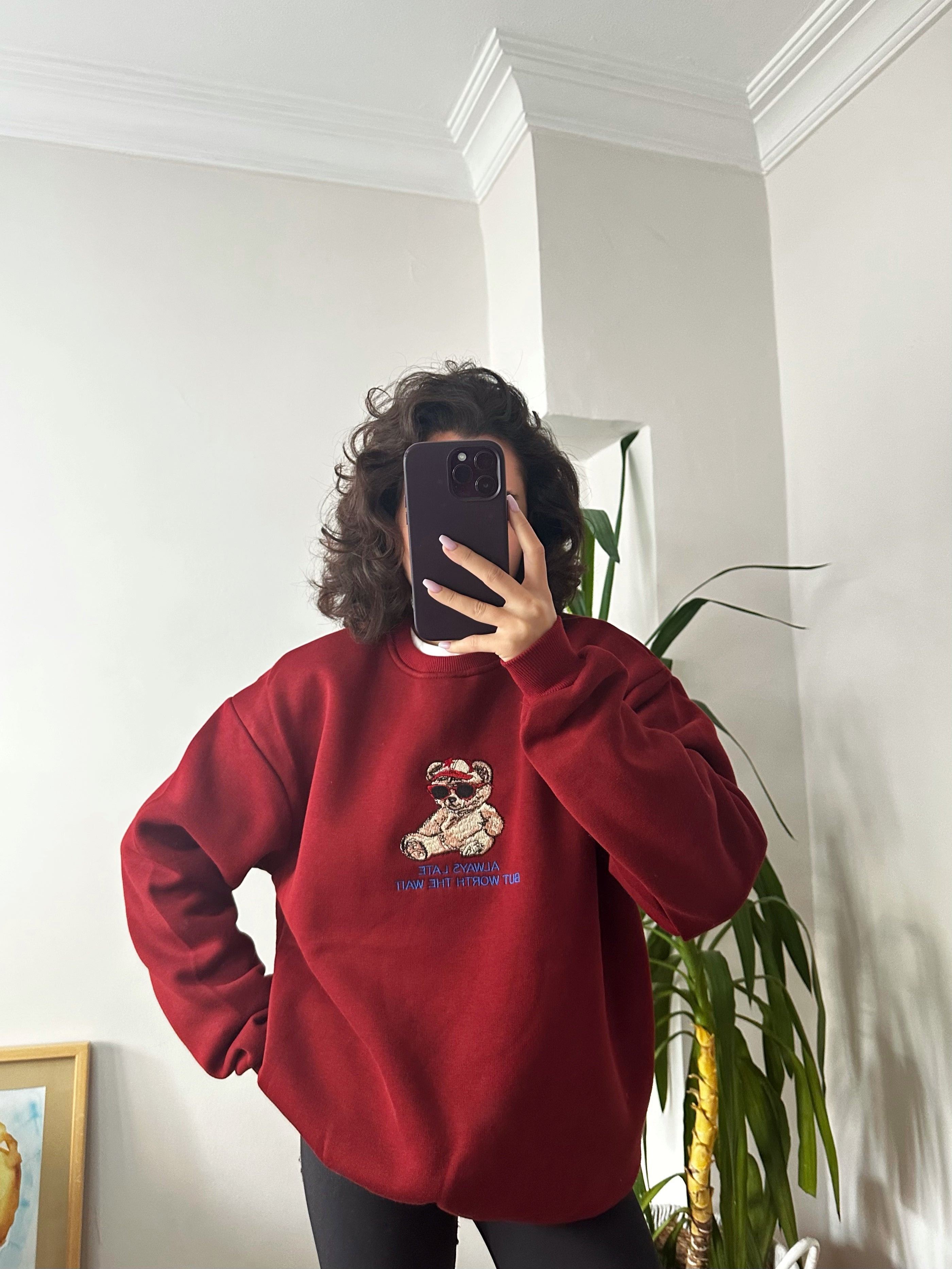 Baskılı Bordo Sweatshirt