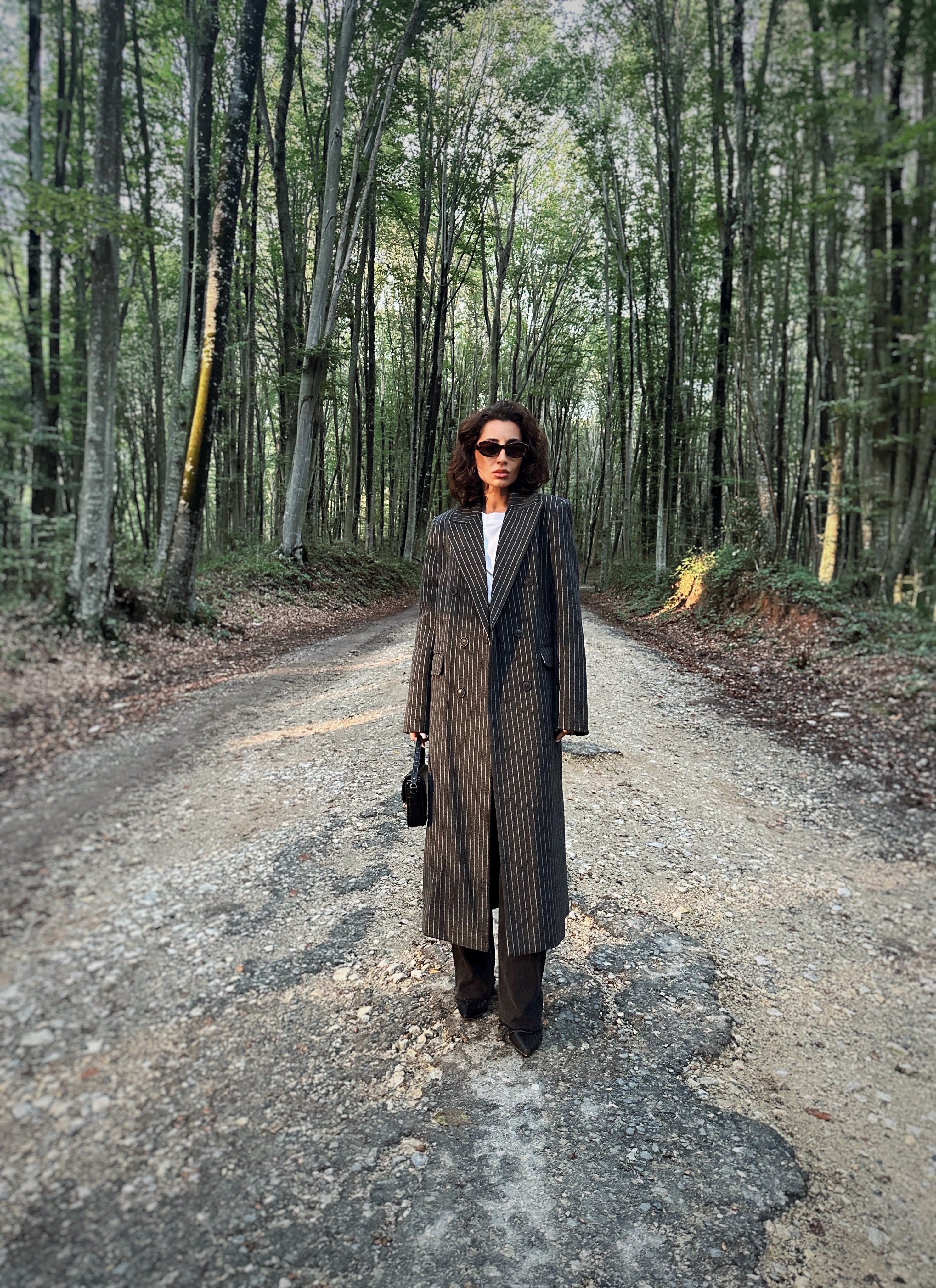 Çizgili Kruvaze Uzun Kaban