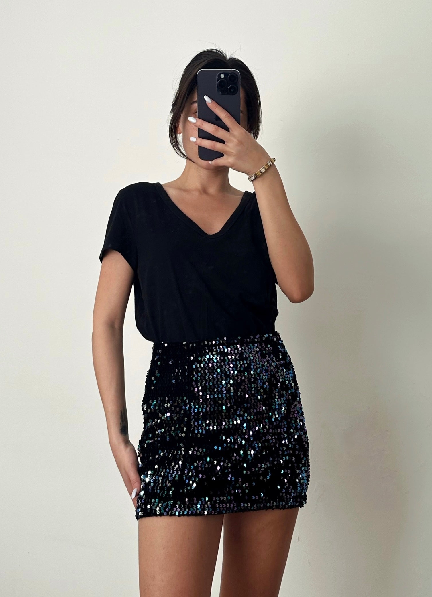 Kadife Pul Payet Mini Etek